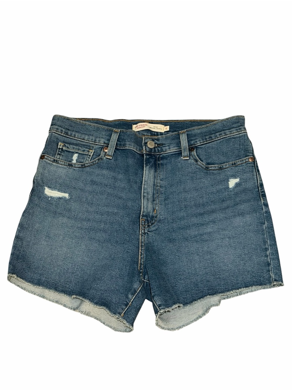 Levi's Medium Blue Distressed High-Rise Jean Shorts